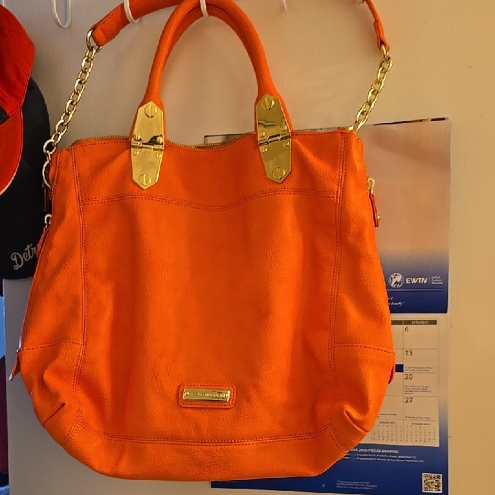 Steve Madden Vibrant Orange Tote with Gold Hardware